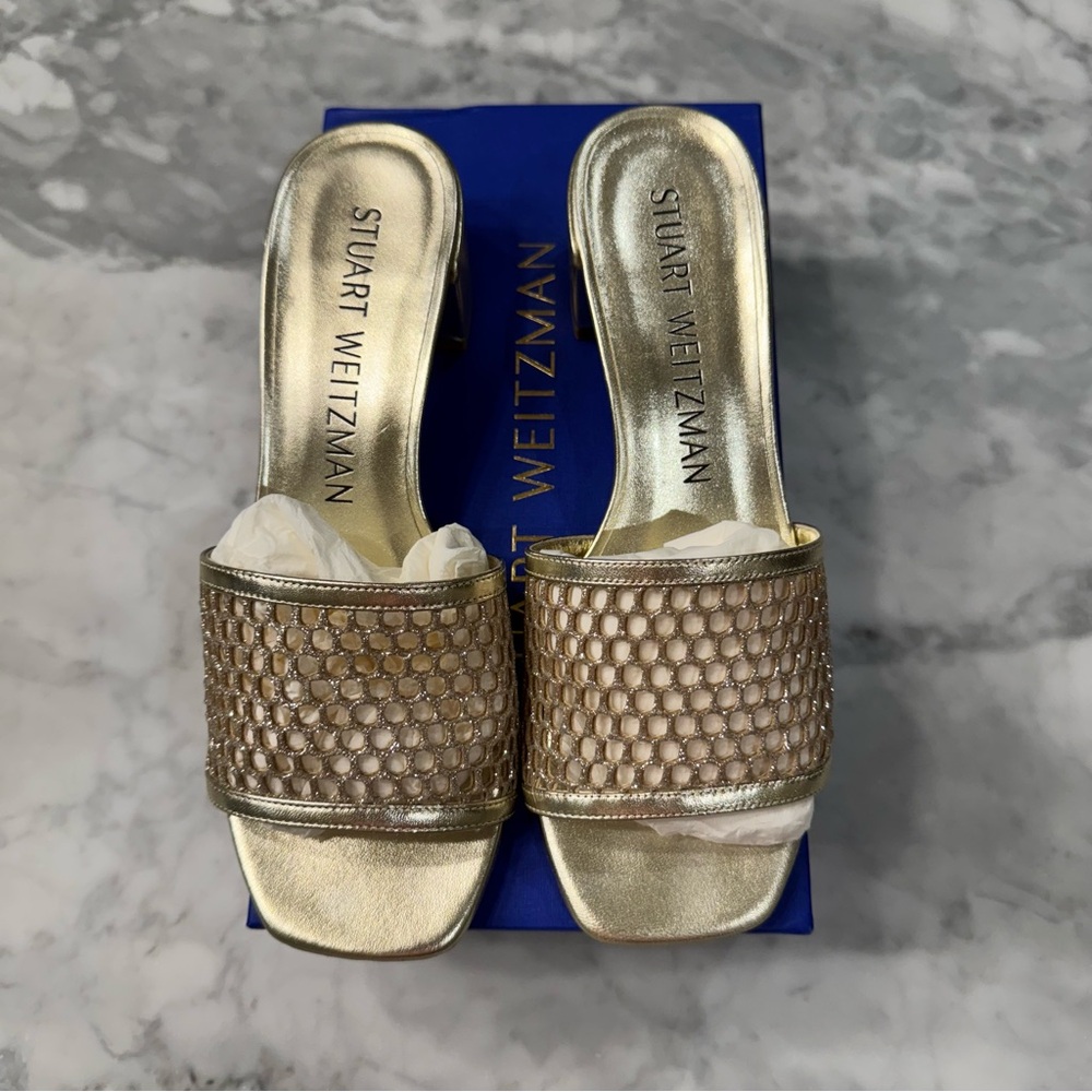 Stuart Weitzman Platino Cayman 35 Block Slide Sandals